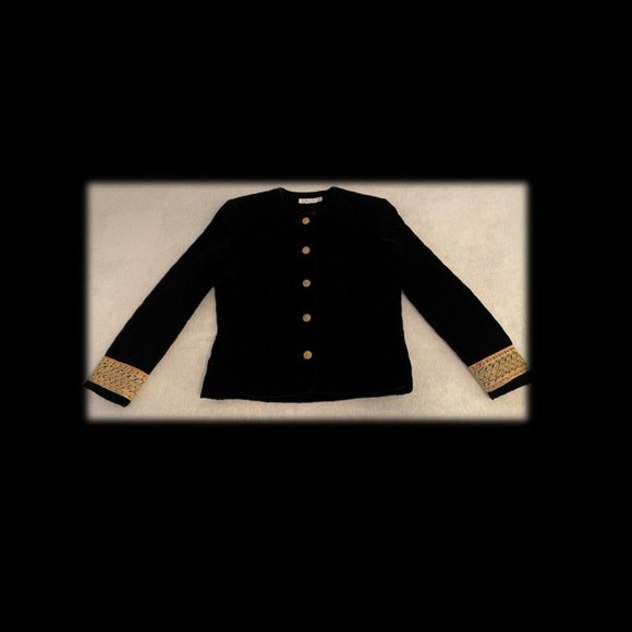 Talbot Black Quilted Velvet Jacket with Embroidered Cuffs - Picture 3 of 9